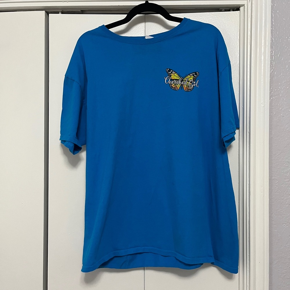 Cherished Girl Butterfly Christian T Shirt Blue XL Fruit of the Loom Religious‎